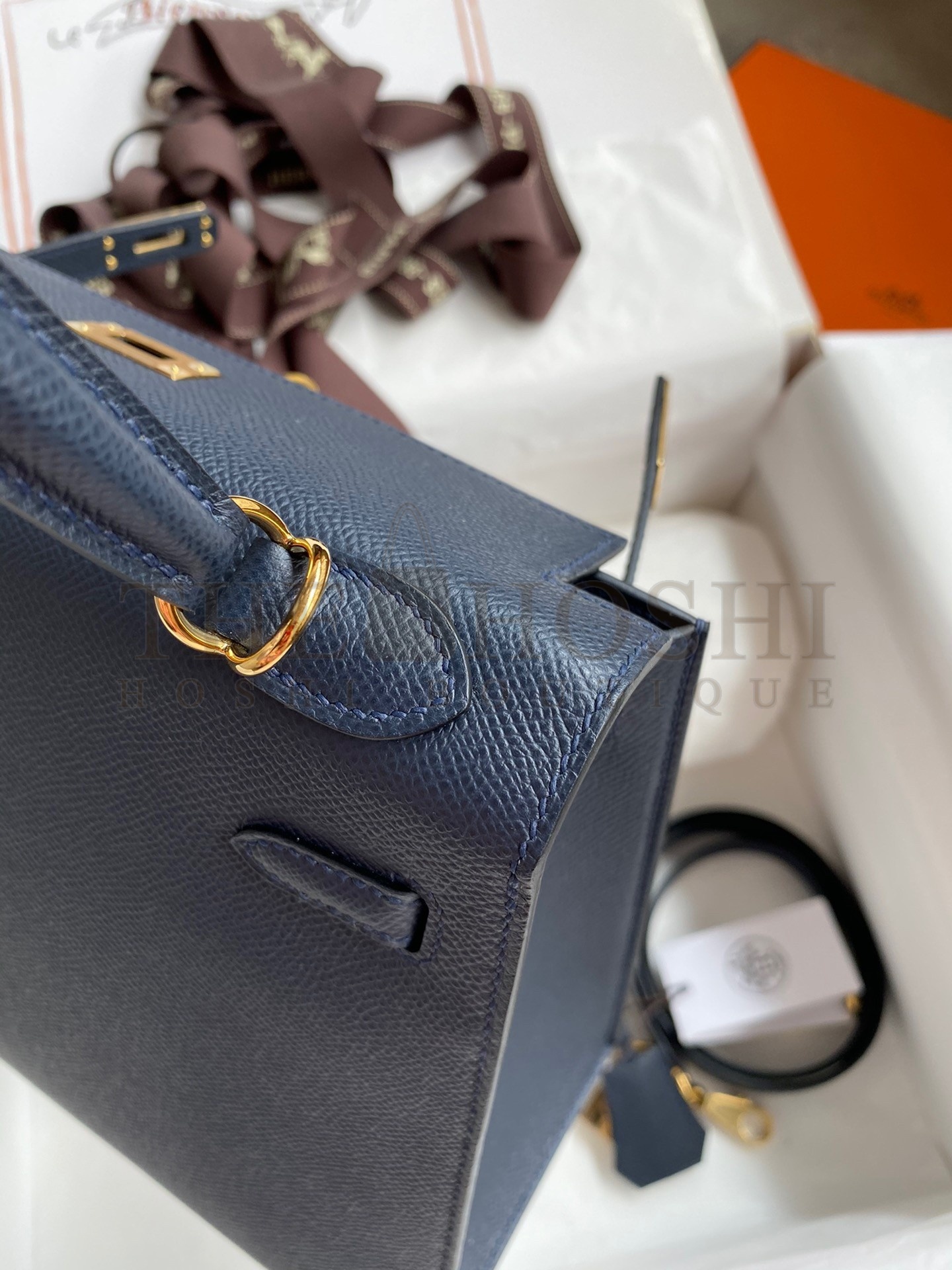 H**me5 Epsom Kelly 25cm Sellier Handmade Blue Indigo Bag Master Quality