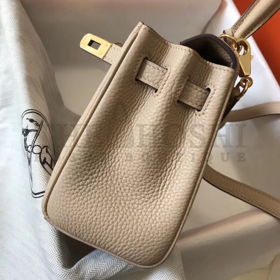H**me5 Mini Kelly 20cm Bag In Beige Clemence Leather Master Quality