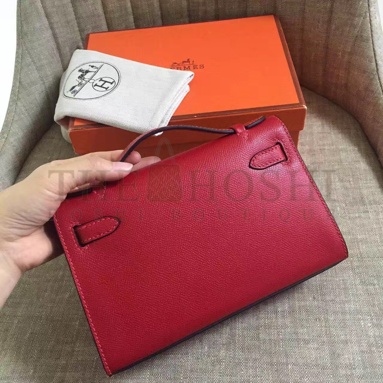 H**me5 Dark Red Kelly Pochette Epsom Handmade Bag Master Quality