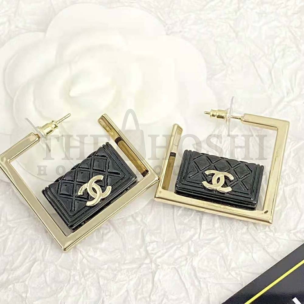 Ch**el Women Hoop Earrings in Metal and Resin-Black Master Quality