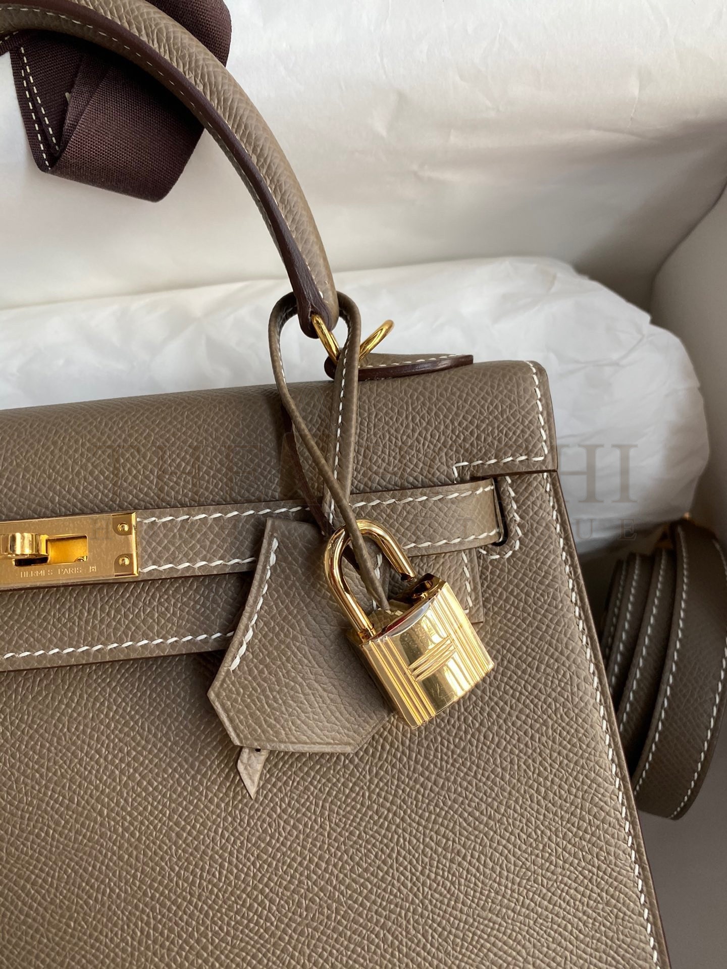 H**me5 Epsom Kelly 25cm Sellier Handmade Taupe Bag Master Quality