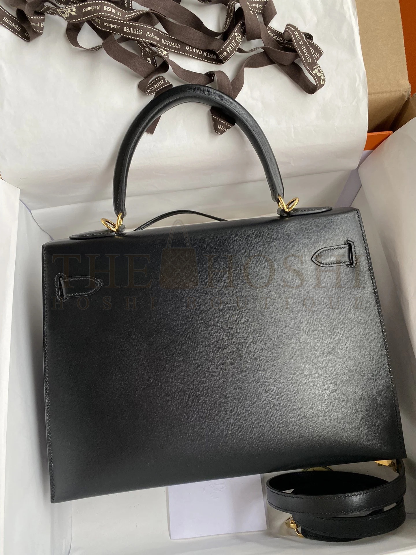 H**me5 Kelly Sellier 32 Handmade Bag In Black Box Calfskin Master Quality