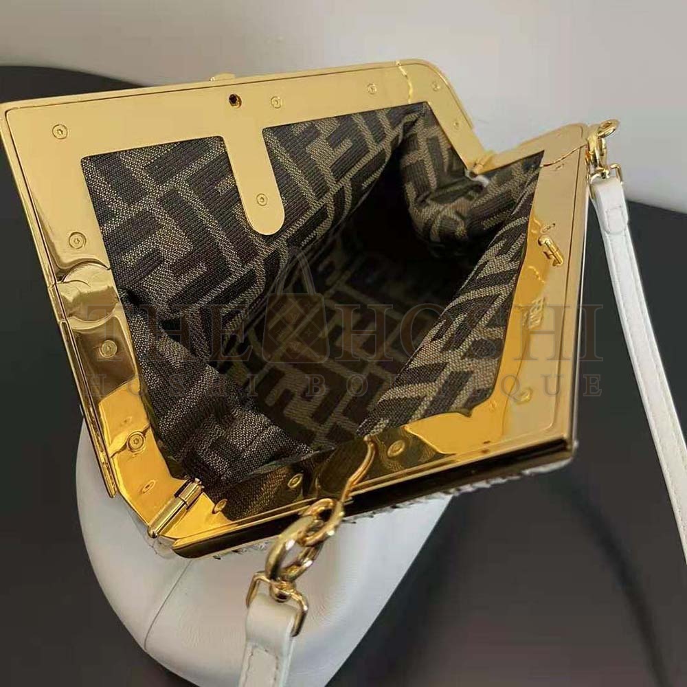 F**di Women First Small White Leather Bag with Exotic Details Master Quality
