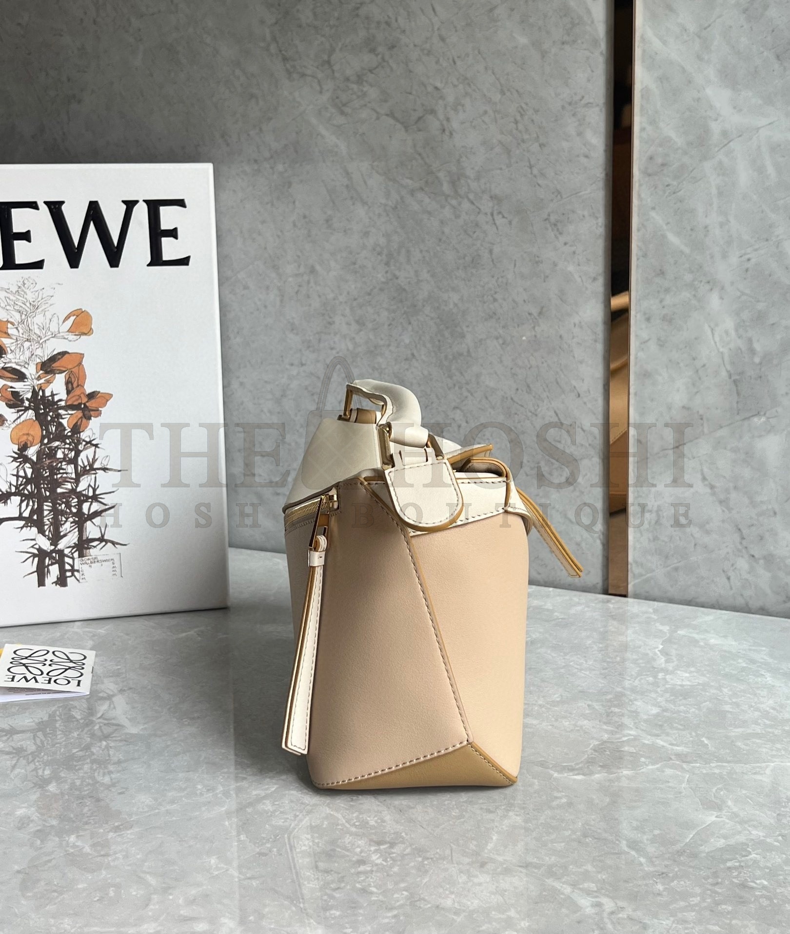 L0ew* Puzzle Mini Bag in Multicolor Angora and Beige Calfskin Master Quality