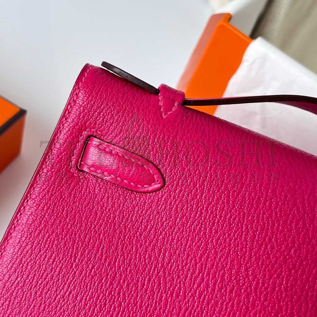 H**me5 Kelly Pochette Handmade Bag In Rose Mexico Chevre Mysore Leather Master Quality