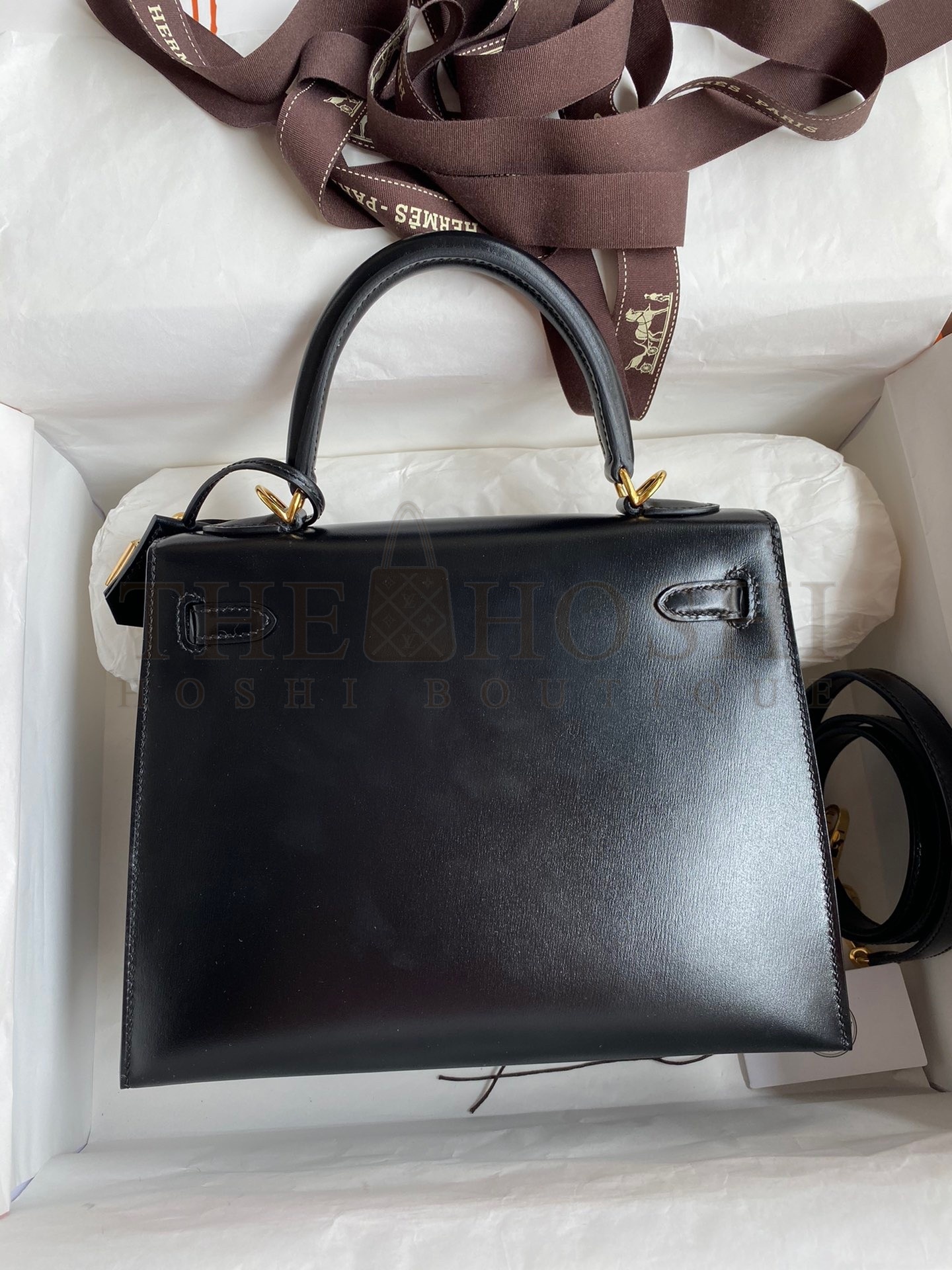 H**me5 Kelly Sellier 25 Handmade Bag In Black Box Calfskin Master Quality