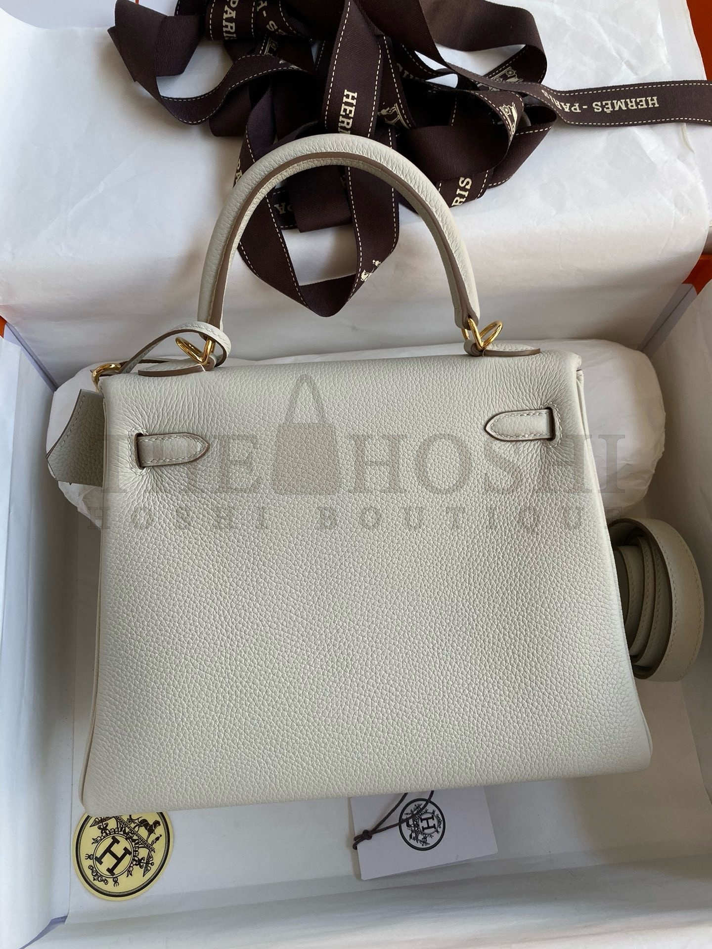 H**me5 Kelly Retourne 25 Handmade Bag In Beton Clemence Leather Master Quality