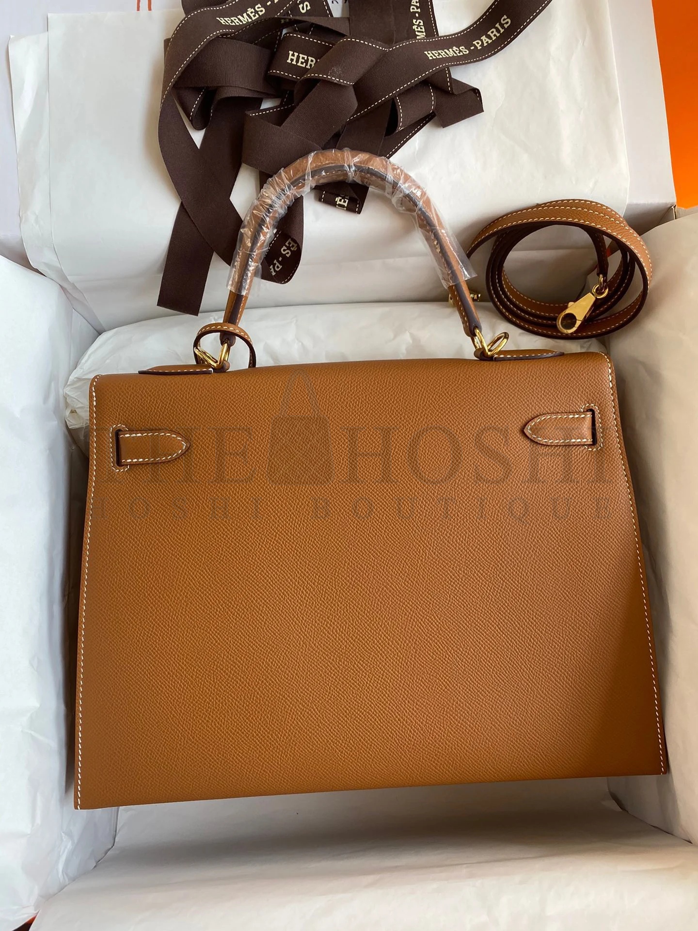 H**me5 Kelly Sellier 32 Handmade Bag In Gold Epsom Calfskin Master Quality