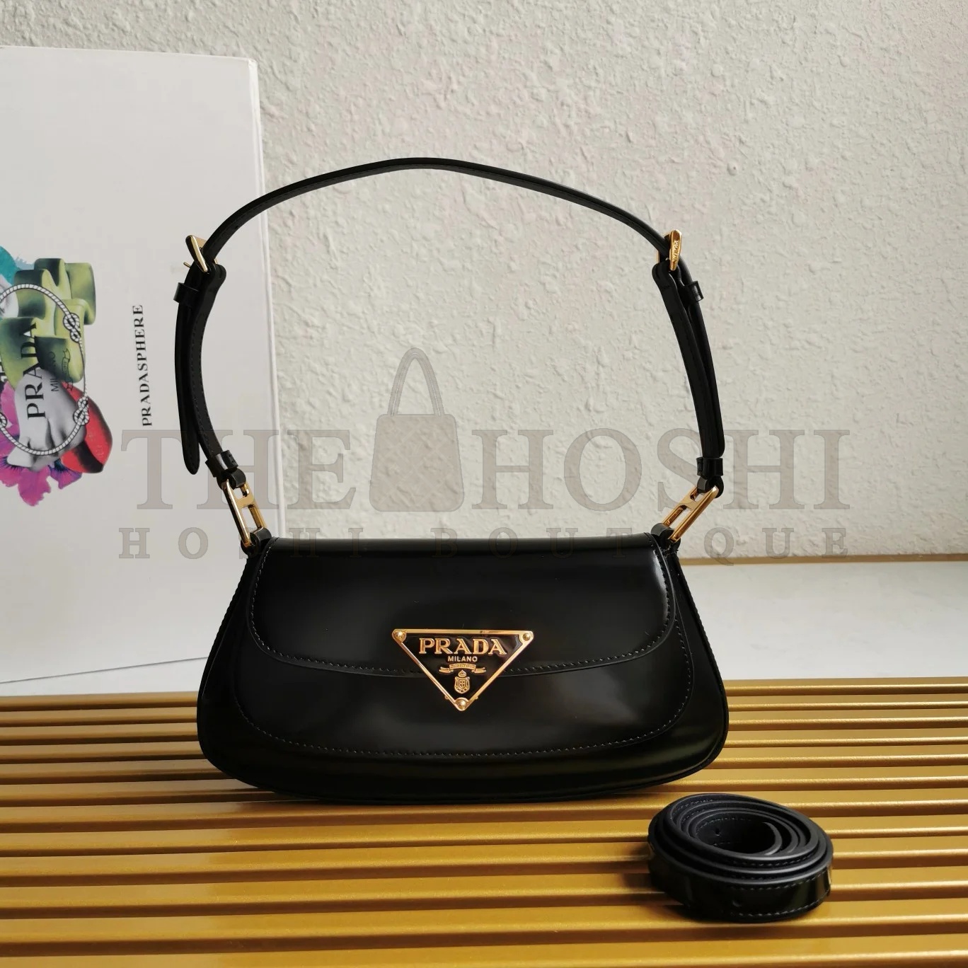 Pra*a Shoulder Bag in Black Brushed Calfskin Master Quality