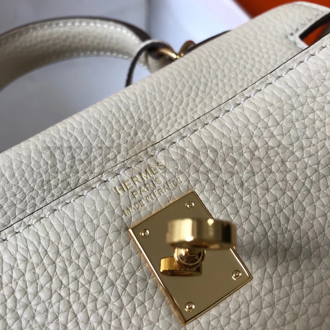 H**me5 Kelly 20cm Bag In Craie Clemence Leather GHW Master Quality