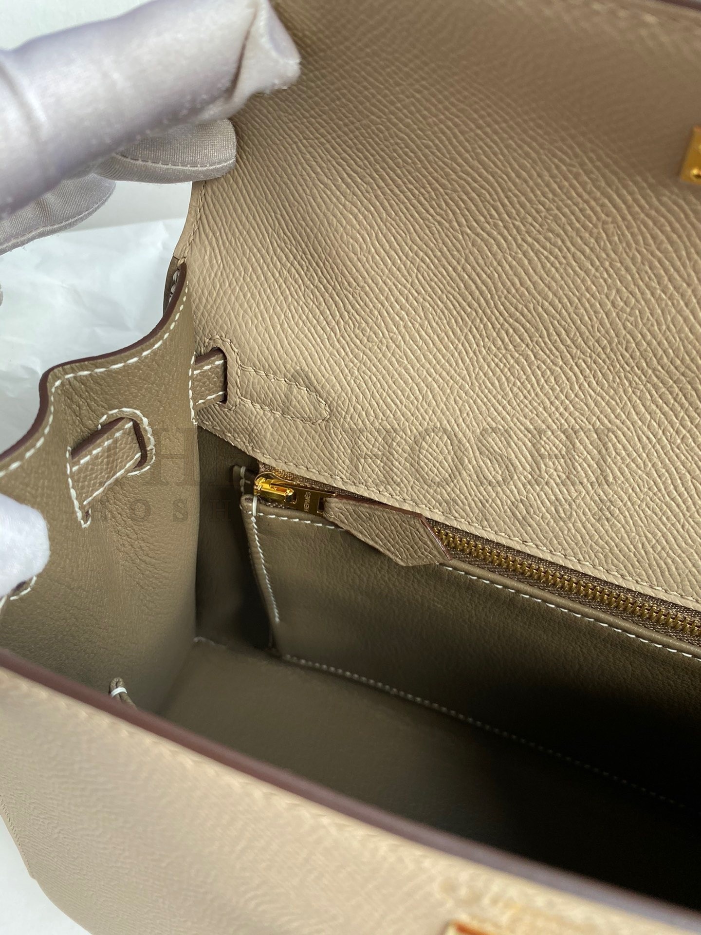 H**me5 Kelly Sellier 25 Bicolor Bag in Trench and Taupe Epsom Calfskin Master Quality