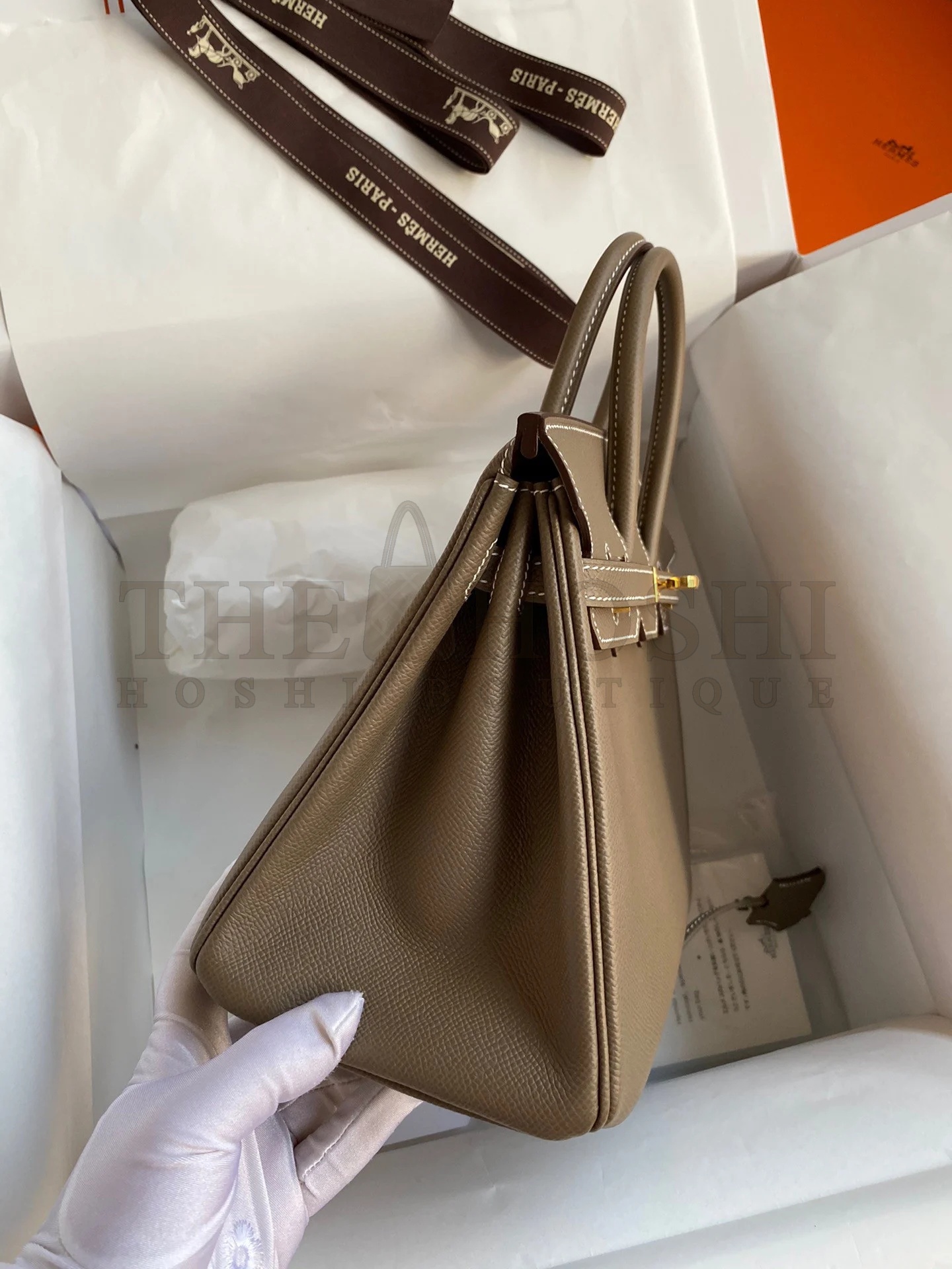 H**me5 Birkin 25 Retourne Handmade Bag In Taupe Epsom Calfskin Master Quality