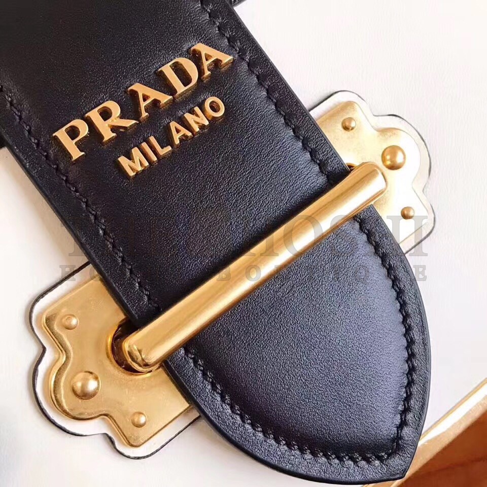 Pra*a Cahier Shoulder Bag In White/Black Leather Master Quality