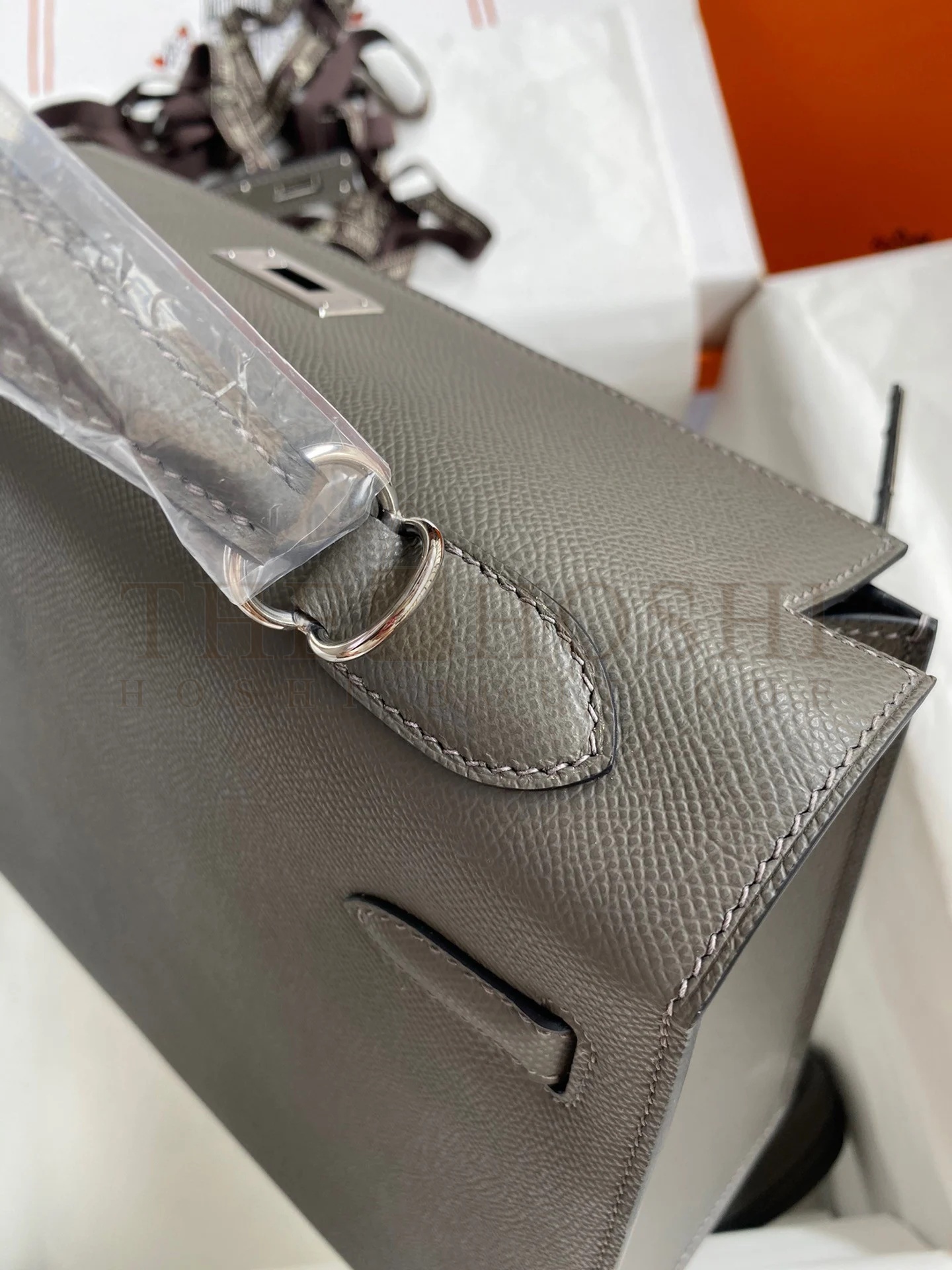 H**me5 Kelly Sellier 32 Handmade Bag In Etain Epsom Calfskin Master Quality