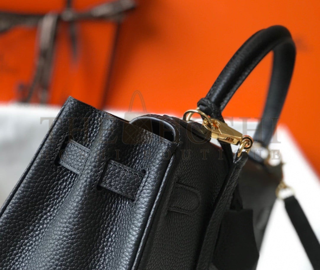 H**me5 Kelly 32cm Retourne Bag in Black Clemence Leather GHW Master Quality