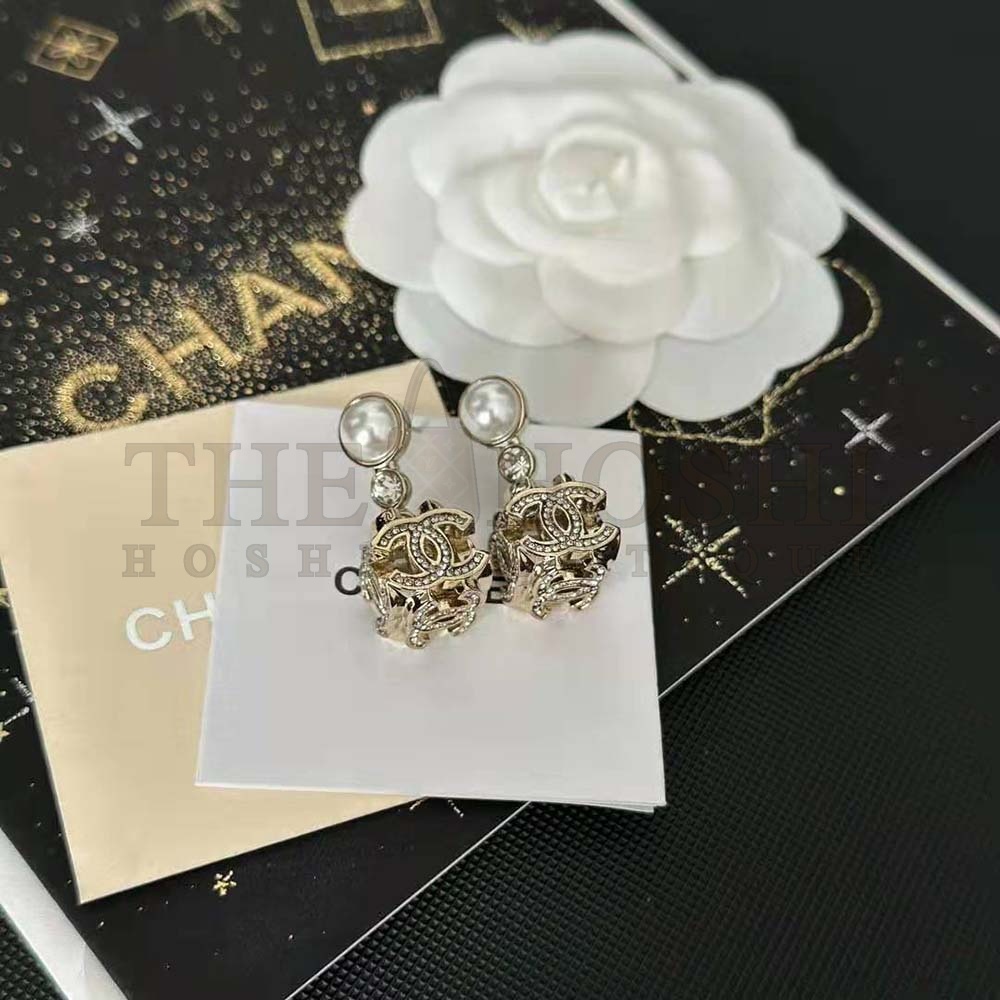 Ch**el Women Pendant Earrings Metal Glass Pearls and Strass Master Quality