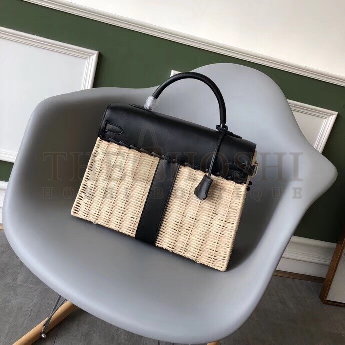 H**me5 Black Picnic Kelly 35cm Wicker Bag Master Quality