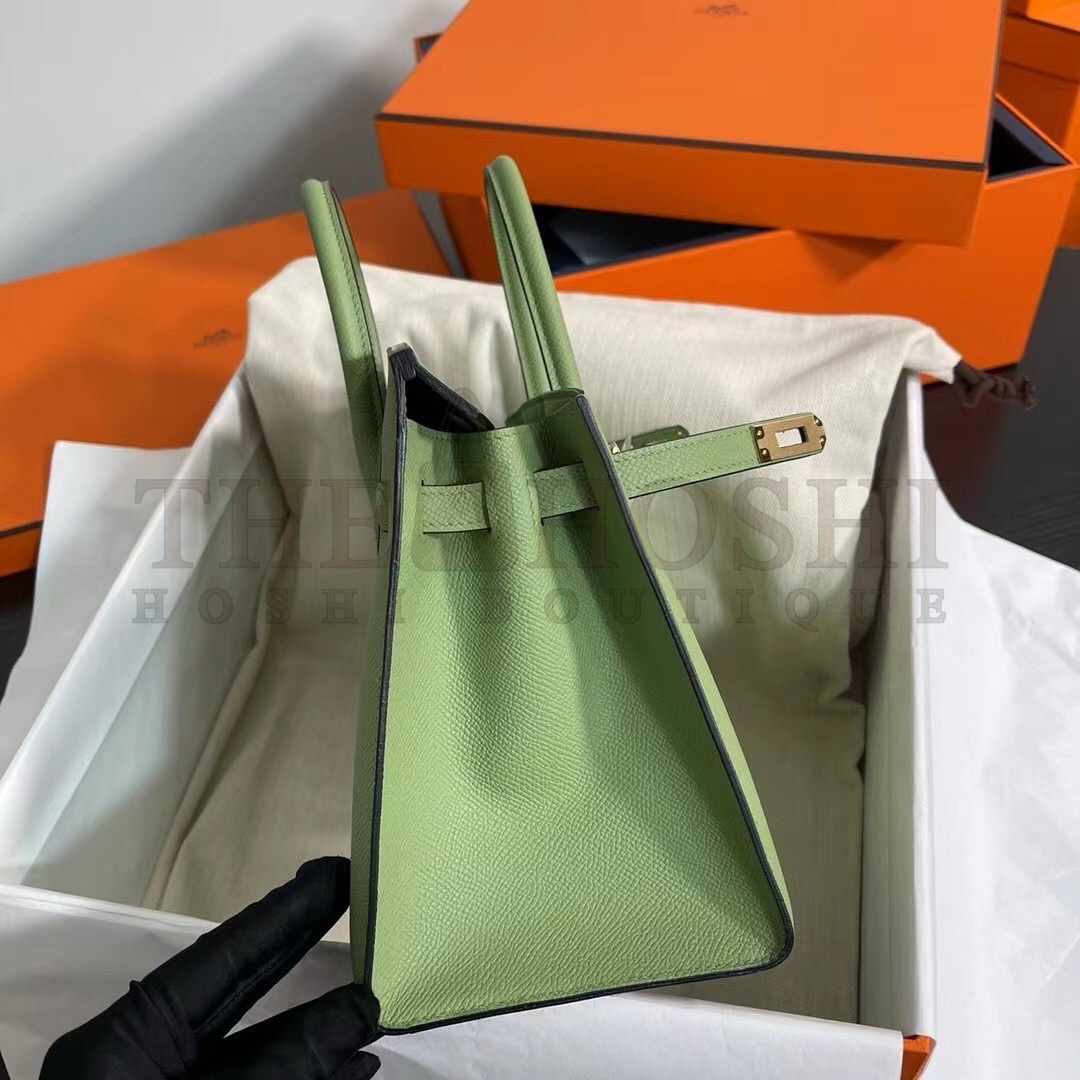 H**me5 Birkin 25 Sellier Handmade Bag In Vert Criquet Epsom Calfskin Master Quality