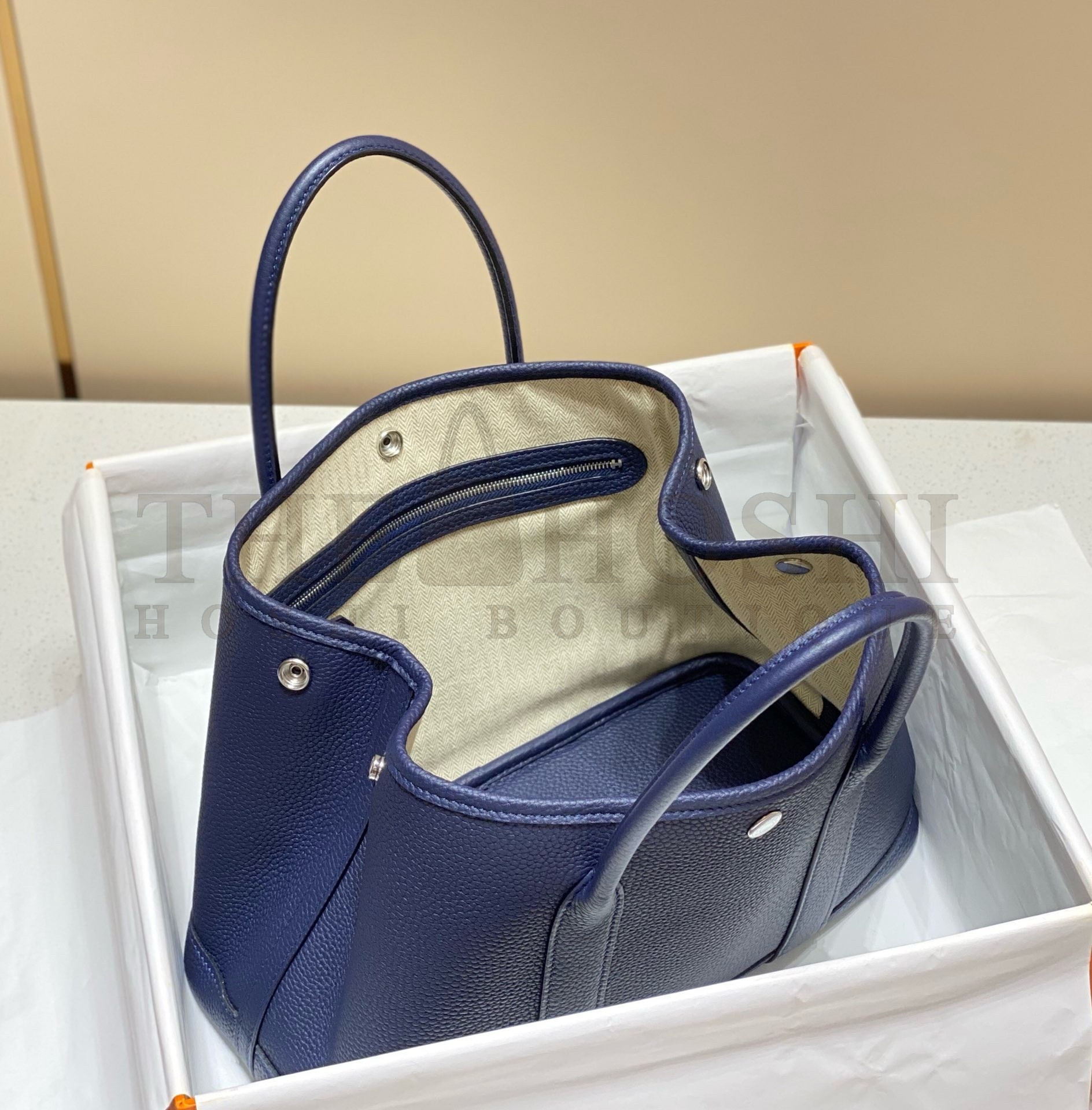 H**me5 Garden Party 30 Bag In Blue Saphir Taurillon Leather Master Quality