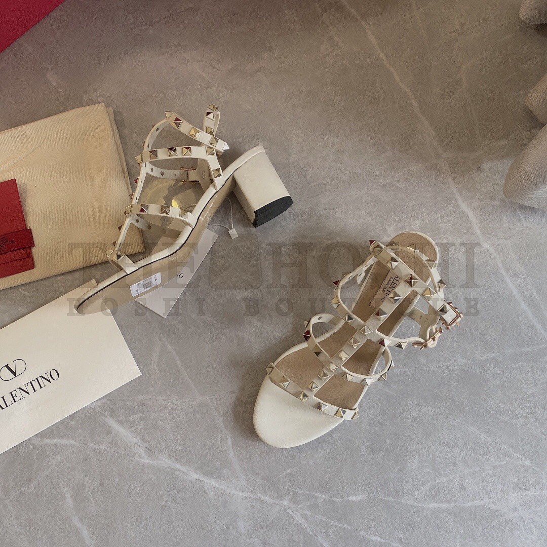 Va1e*ntin0 Rockstud Ankle Strap Sandals 60mm In White Calfskin Master Quality