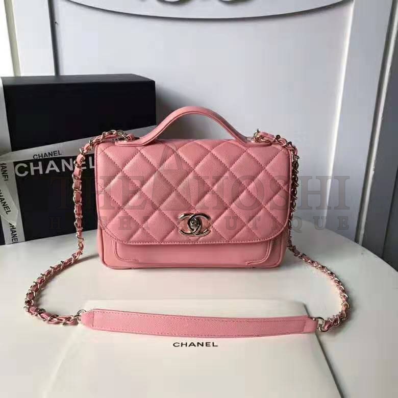 Ch**el Women Flap Bag with Top Handle in Grained Calfskin Leather-Pink Master Quality