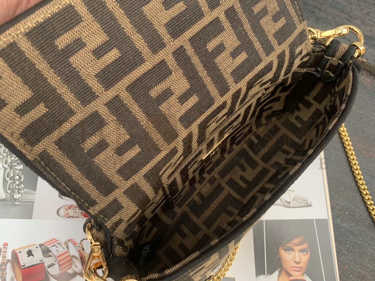 F**di Small Baguette Bag In Brown FF Jacquard Fabric Master Quality
