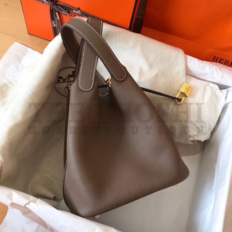 H**me5 Taupe Picotin Lock MM 22cm Handmade Bag Master Quality
