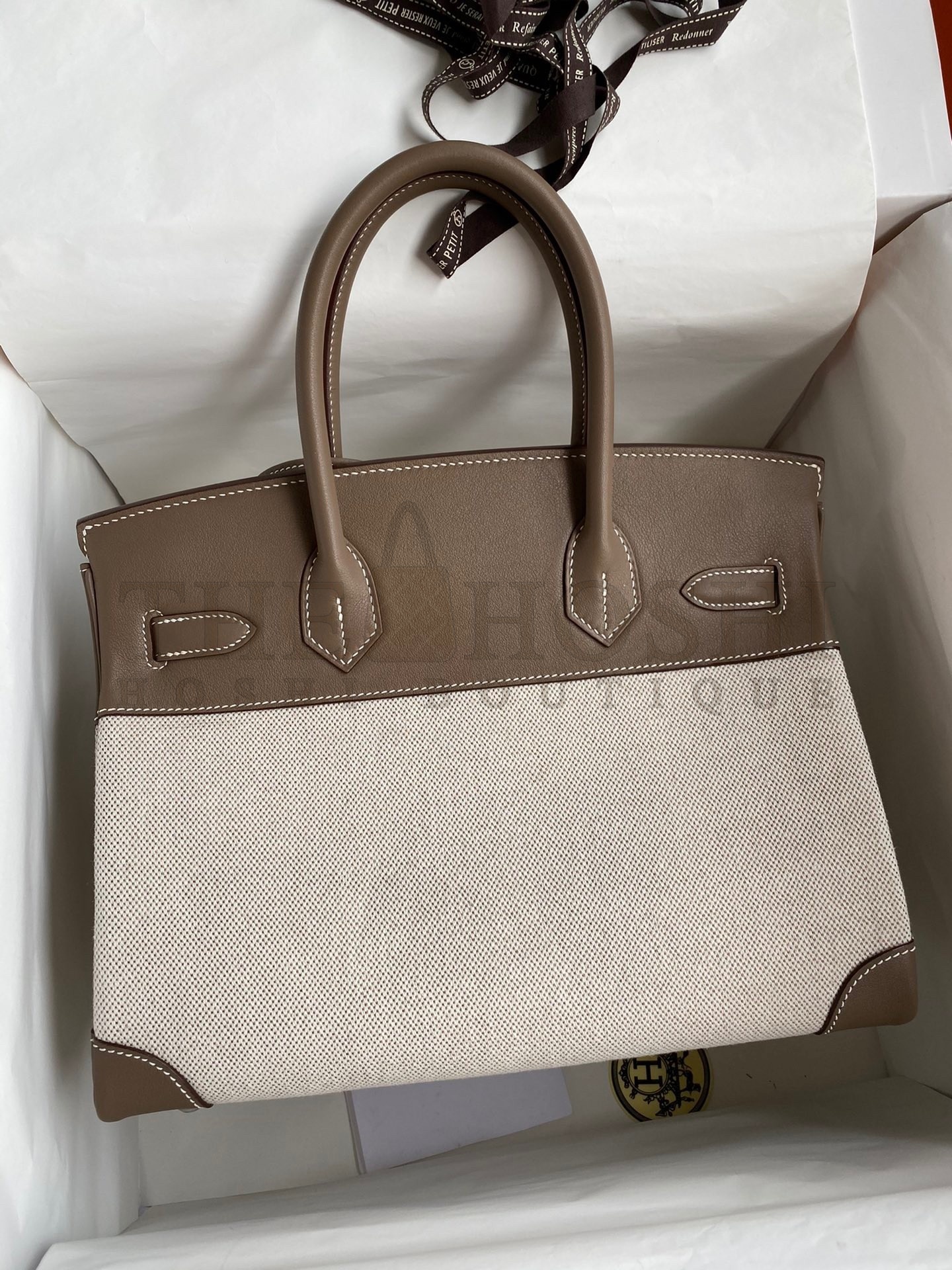 H**me5 Birkin 30 Handmade Bag In Toile & Tourterelle Swift Leather Master Quality