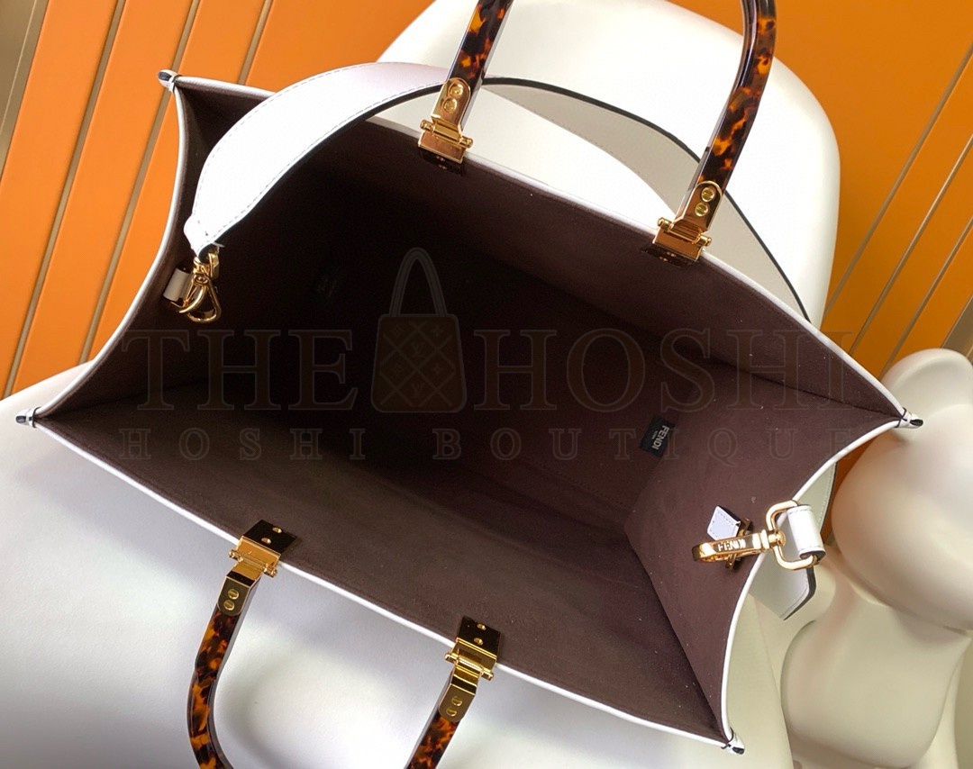 F**di Sunshine Medium Tote Bag In White FF Calfskin Master Quality