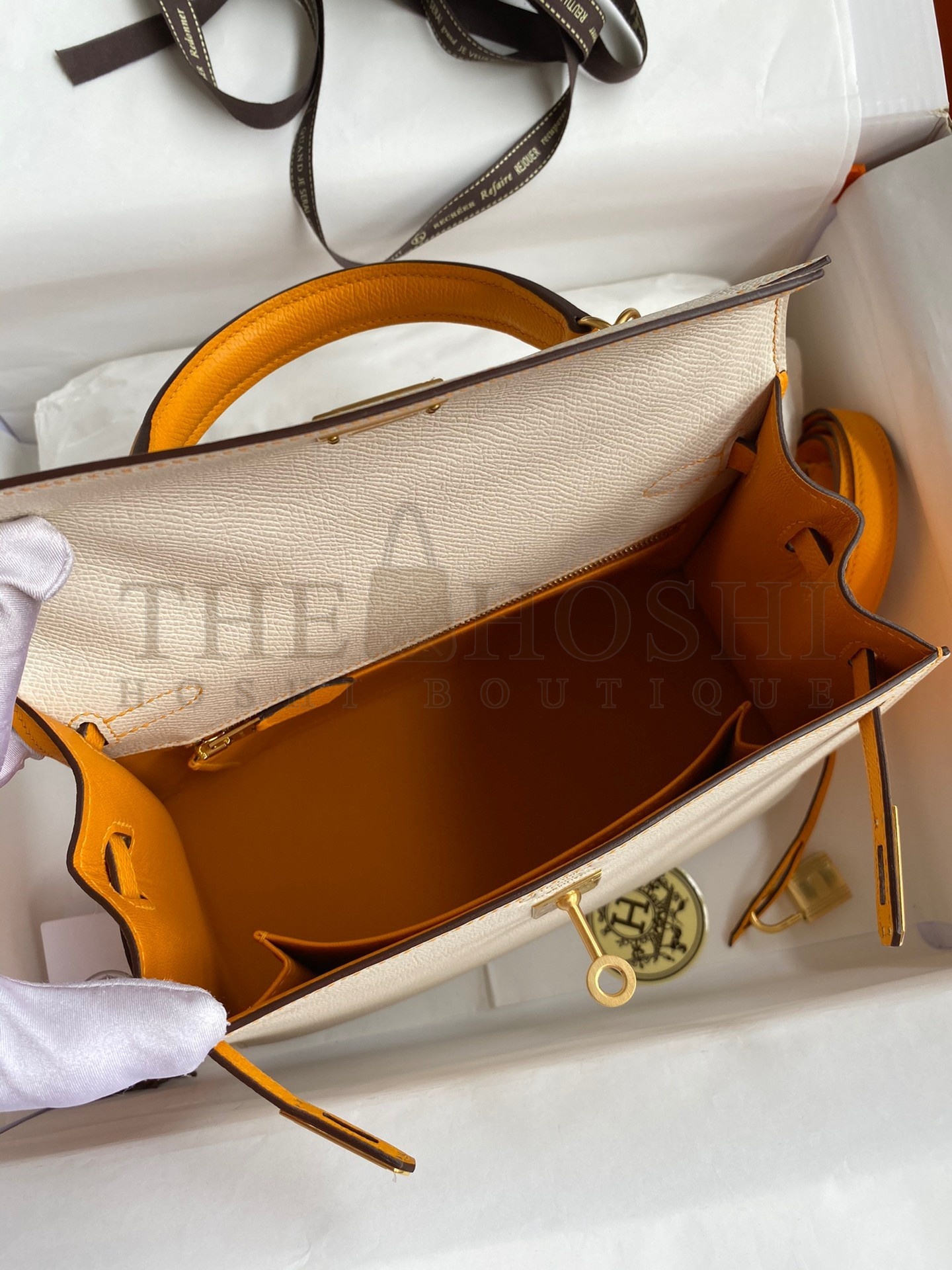 H**me5 Kelly Sellier 25 Bicolor Bag in Craie and Yellow Epsom Calfskin Master Quality