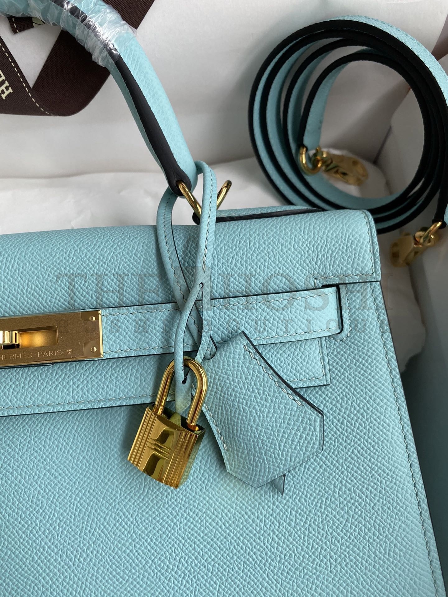 H**me5 Kelly Sellier 28 Handmade Bag In Blue Atoll Epsom Calfskin Master Quality
