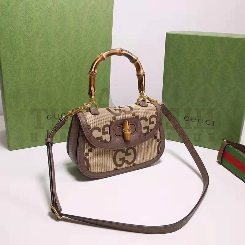 Gvc*1 Women Bamboo 1947 Jumbo GG Mini Bag Brown Camel Ebony Canvas Master Quality
