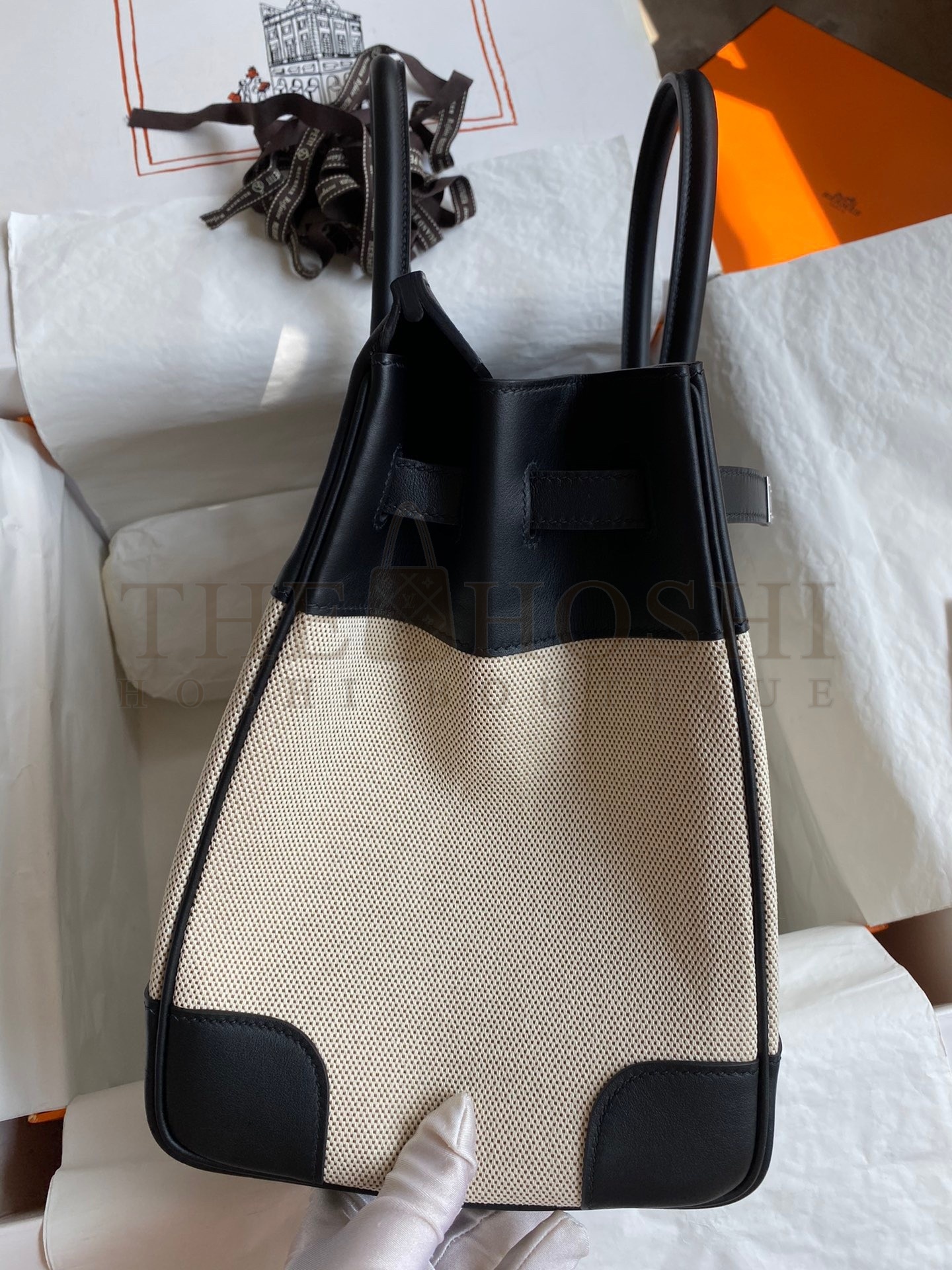 H**me5 Birkin 35 Handmade Bag In Toile & Black Swift Leather Master Quality