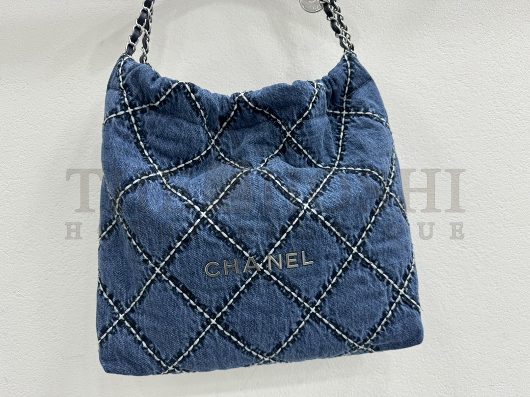 Ch**el Women CC 22 Handbag Stitched Denim Silver Metal Blue 20cm and 36cm Master Quality