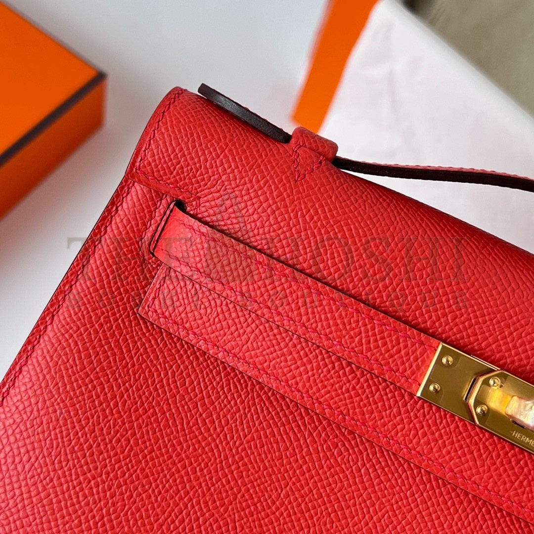 H**me5 Kelly Pochette Handmade Bag In Rouge Piment Epsom Calfskin Master Quality