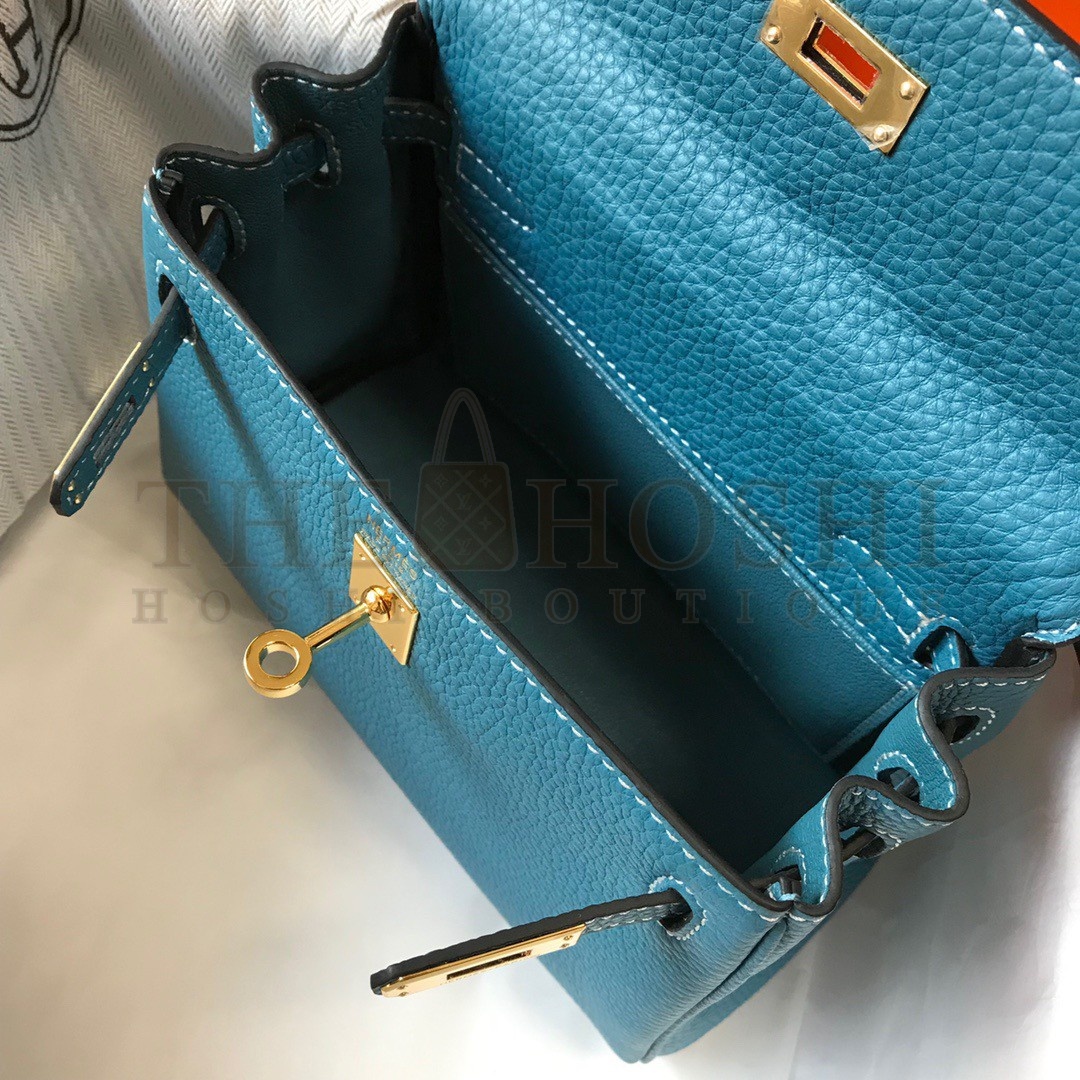H**me5 Kelly 20cm Bag In Blue Jean Clemence Leather GHW Master Quality