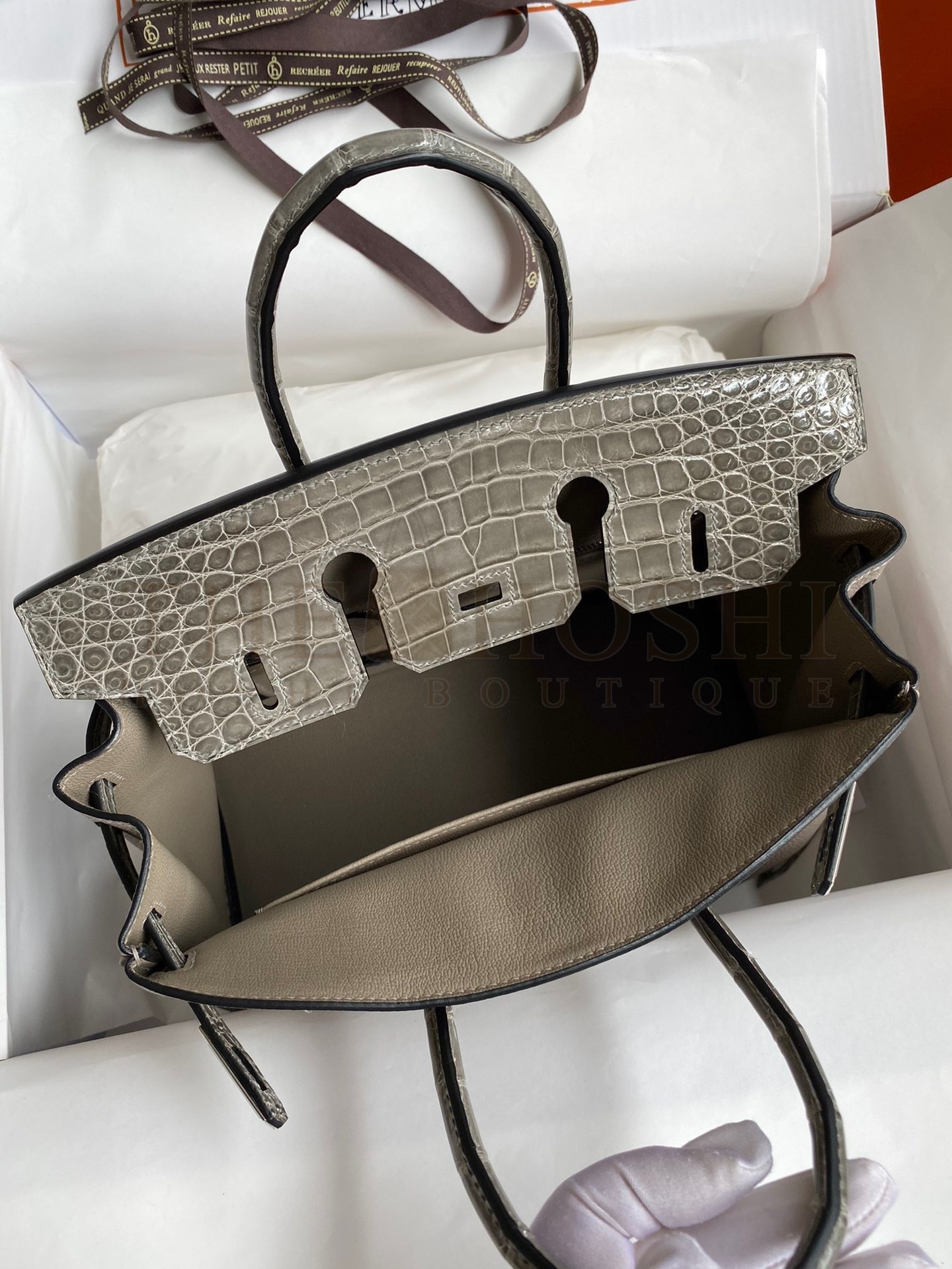 H**me5 Touch Birkin 25 Bag In Gris Asphalt Shiny Niloticus Crocodile Skin Master Quality