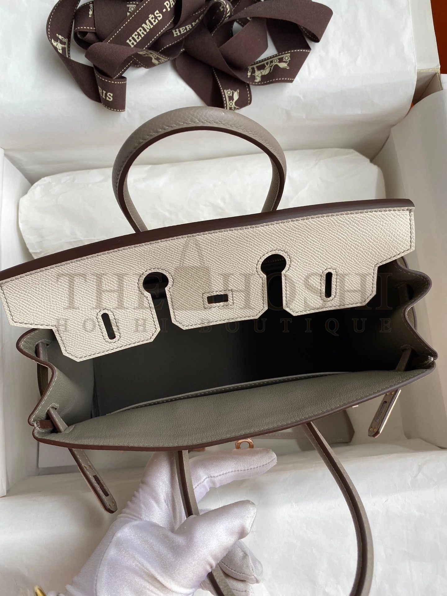 H**me5 HSS Birkin 25 Bicolor Bag in Craie and Gris Asphalt Epsom Calfskin Master Quality