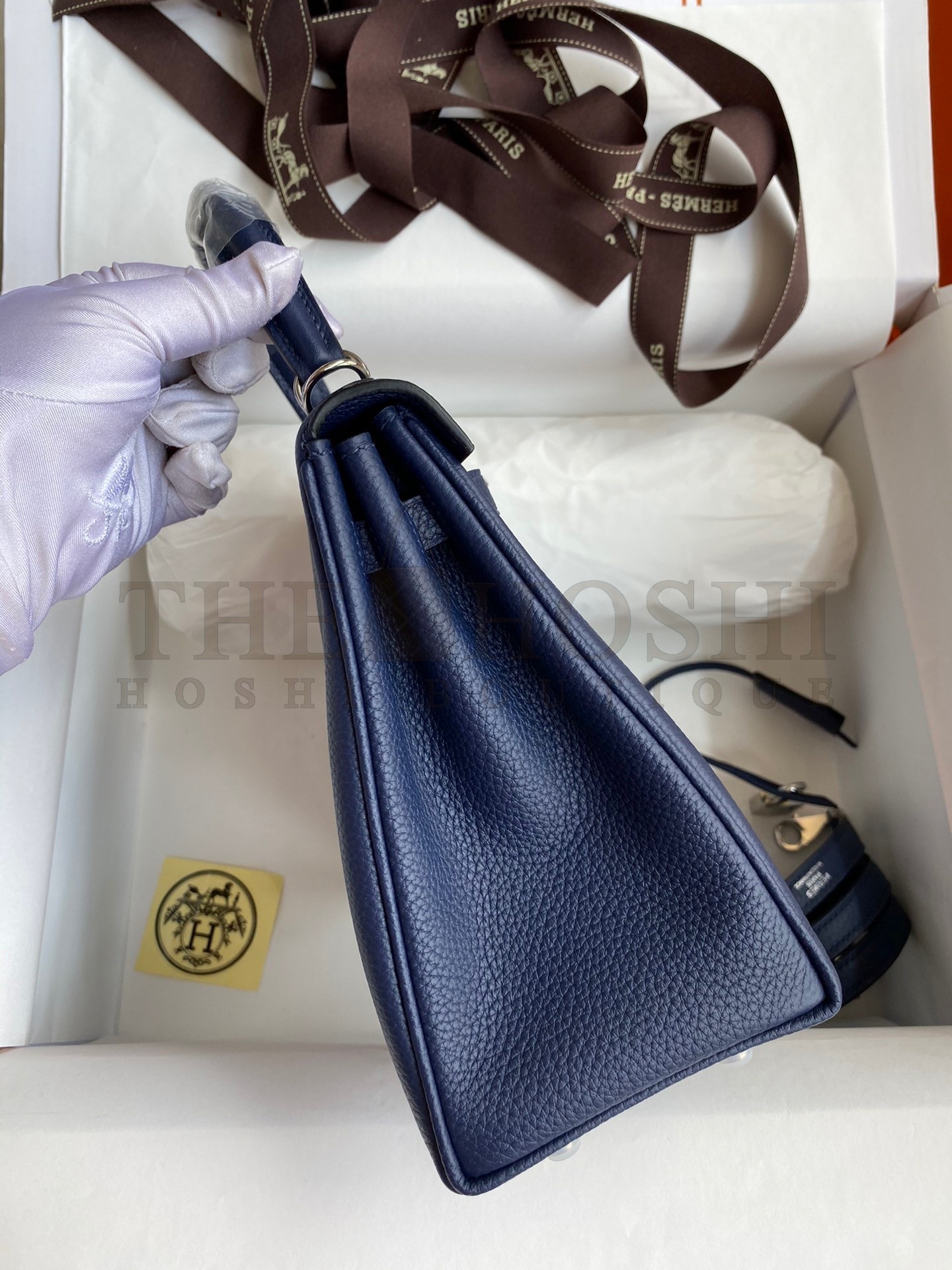 H**me5 Kelly Retourne 25 Handmade Bag In Blue Saphir Clemence Leather Master Quality