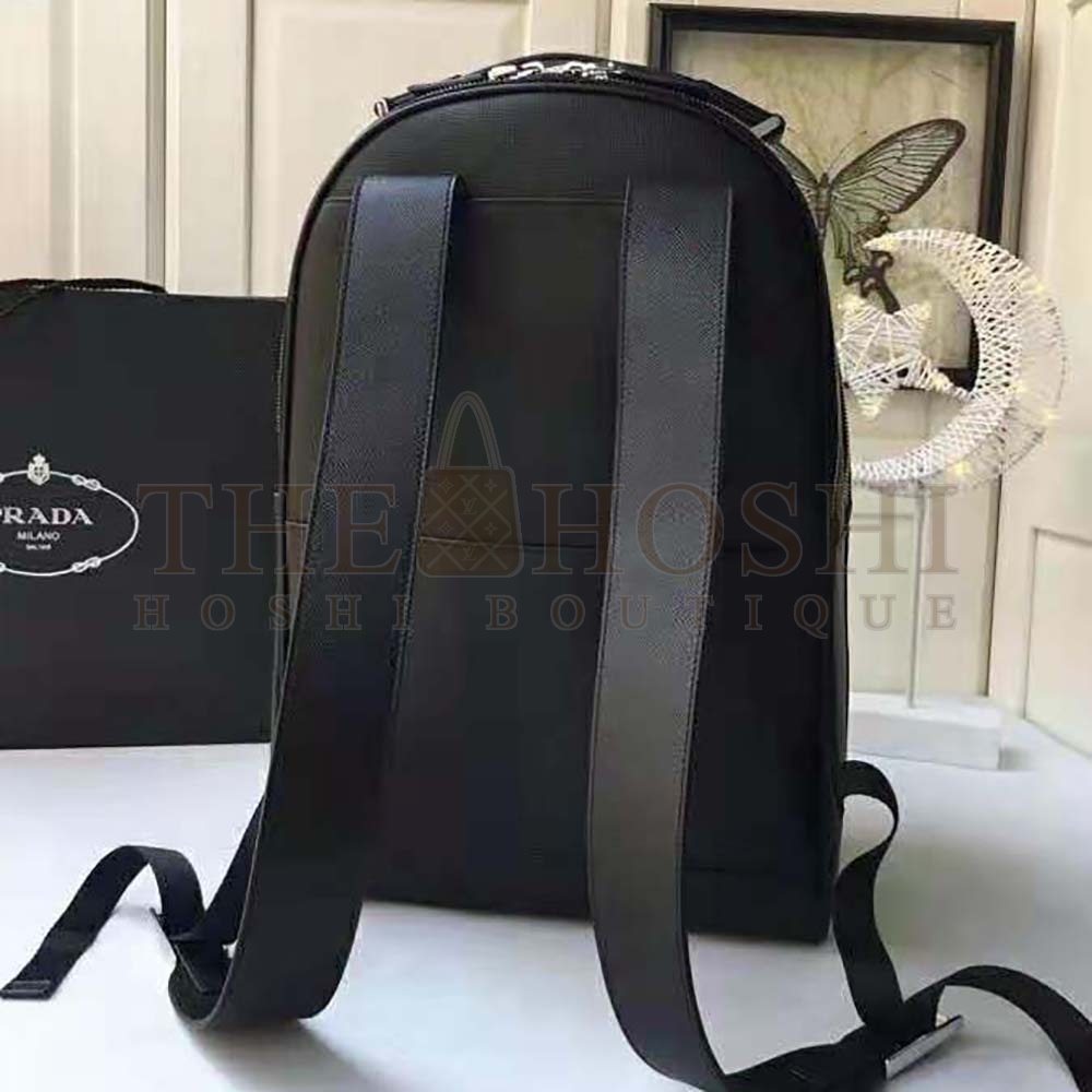 Pra*a Unisex Saffiano Leather Backpack Metal Hardware-Black Master Quality