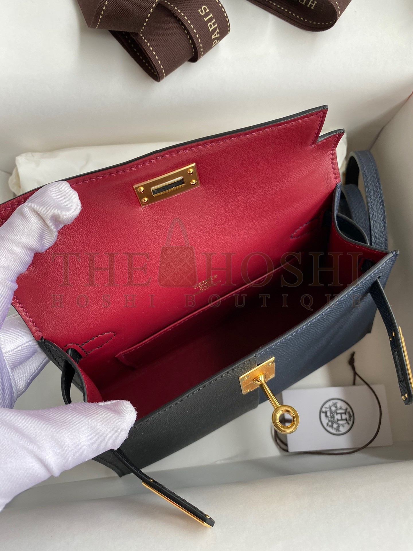 H**me5 Kelly Mini II Sellier Tri-color Bag In Black/Blue Indigo/Red Calfskin Master Quality