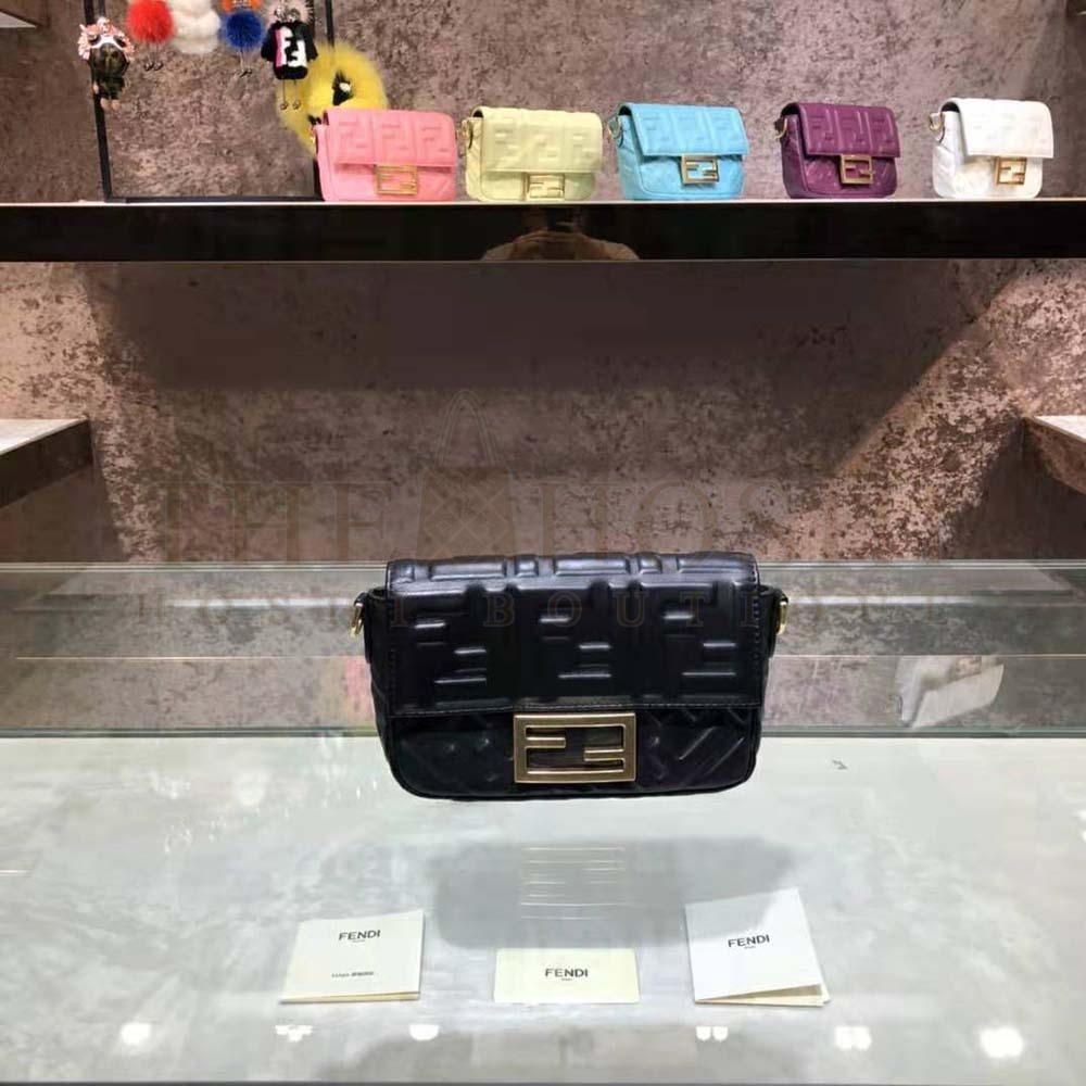 F**di Women Iconic Mini Baguette Black Leather Bag Master Quality