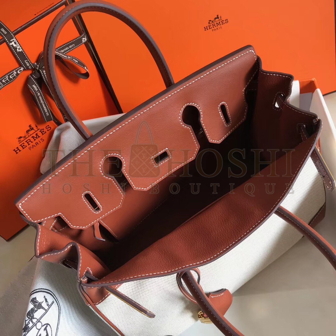 H**me5 Birkin 35 Bag in Toile Canvas With Barenia Leather Master Quality