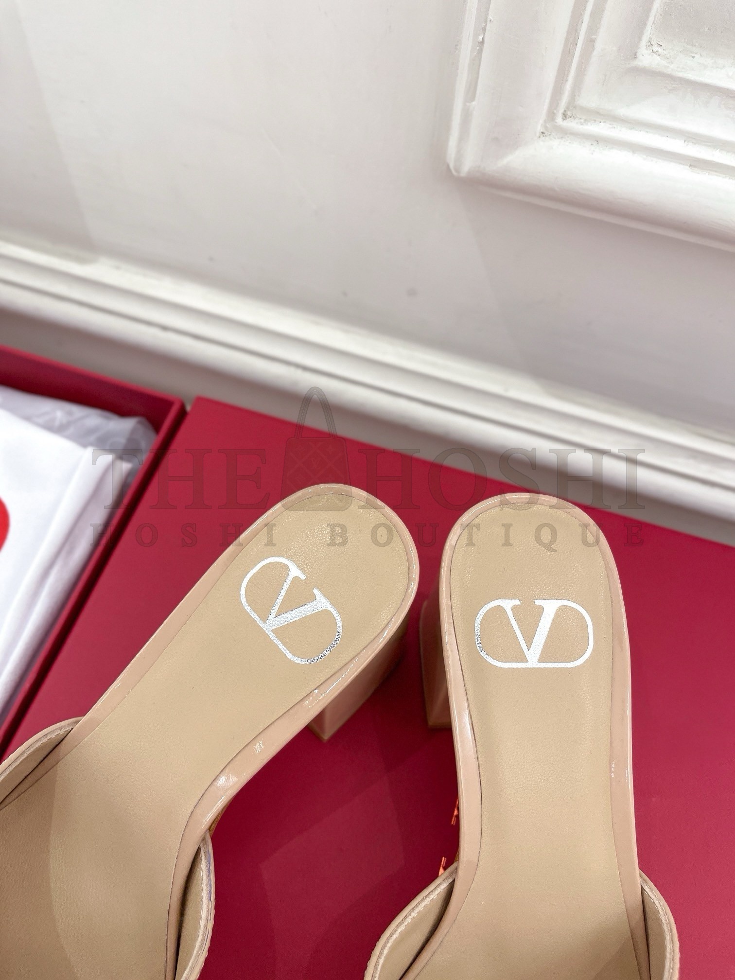 Va1e*ntin0 VLogo Slide Sandals 60mm in Rose Cannelle Patent Leather Master Quality