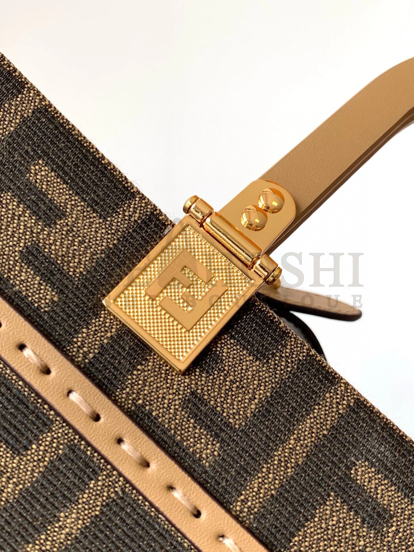 F**di Sunshine Small Tote Bag in Brown FF Jacquard Fabric Master Quality