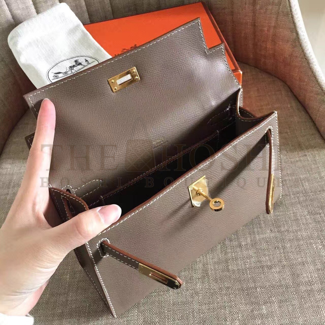 H**me5 Taupe Kelly Pochette Epsom Handmade Bag Master Quality