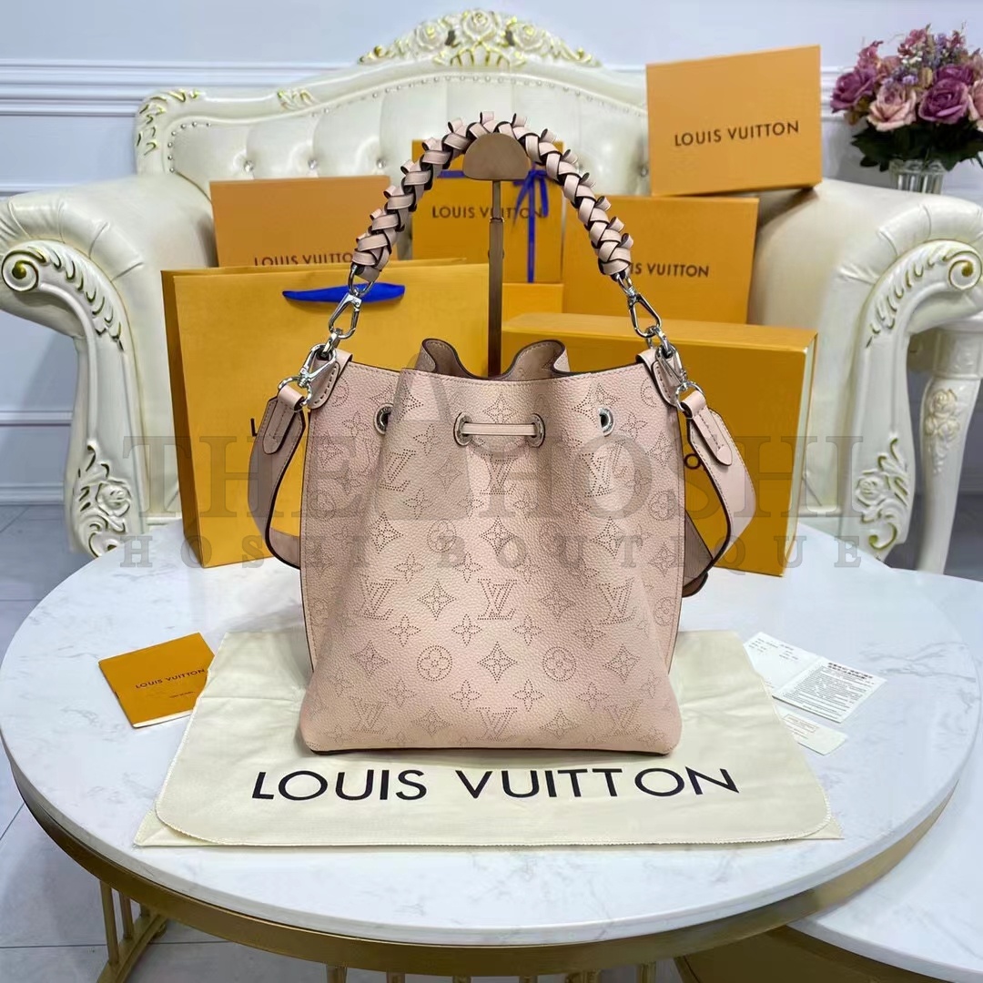 L0vis Vvtt0n LV Women Muria Bucket Bag Galet Gray Mahina Perforated Calf Leather Master Quality
