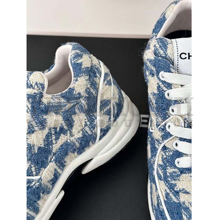 Ch**el Women CC Sneakers Fabric Light Blue White 1 CM Heel Master Quality