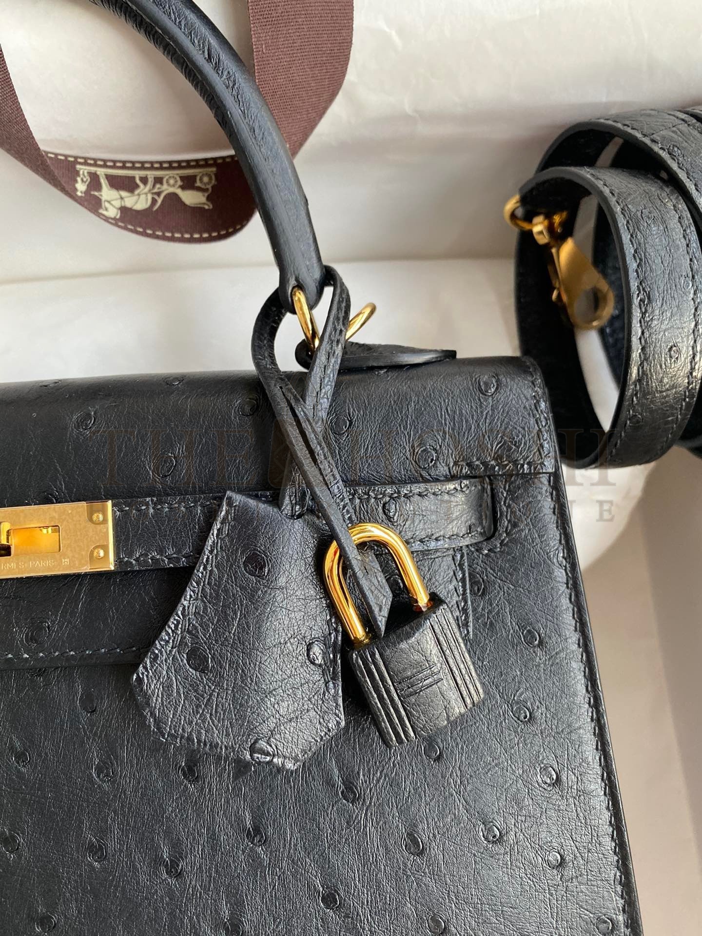 H**me5 Kelly Sellier 25 Handmade Bag In Black Ostrich Leather Master Quality