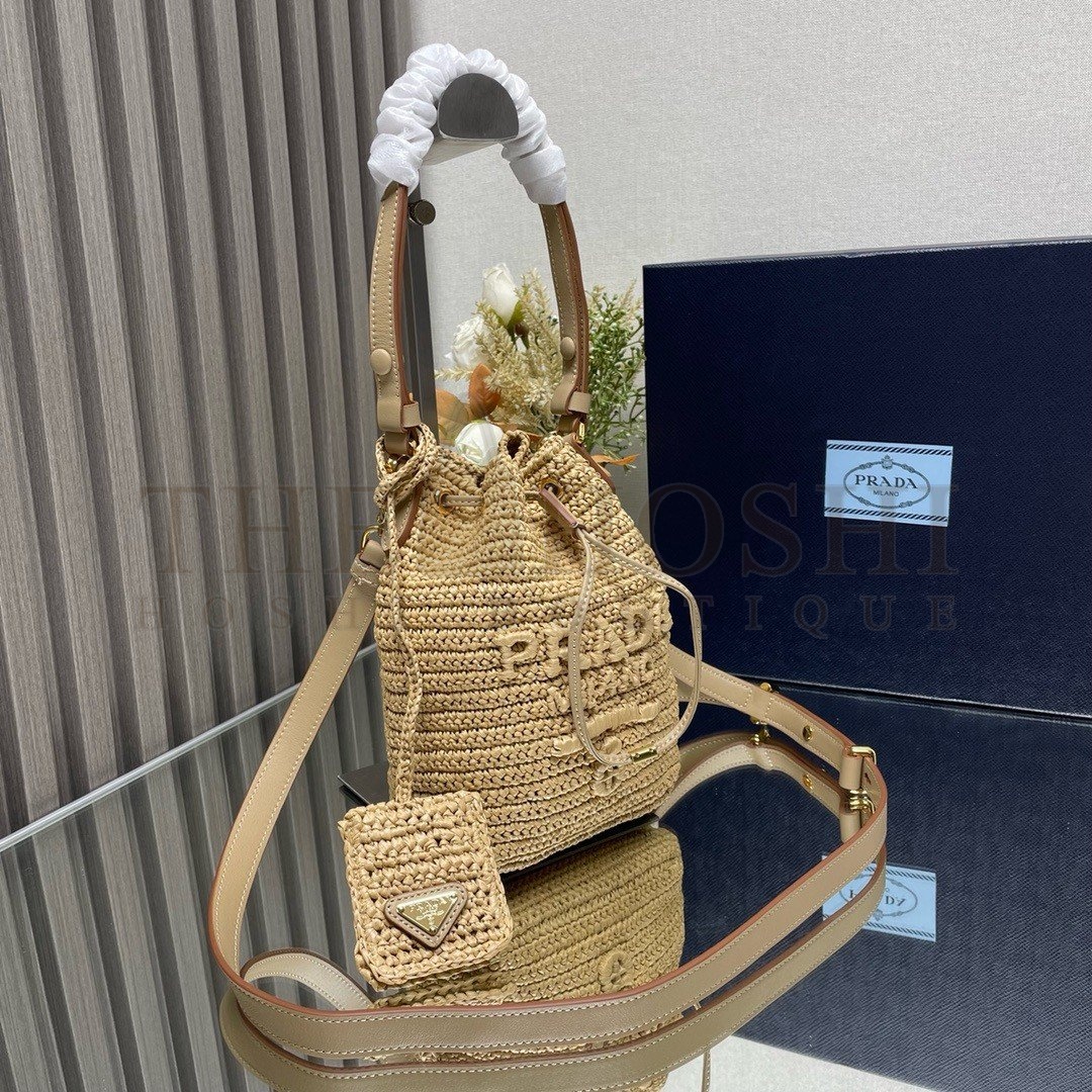 Pra*a Crochet Mini Bucket Bag in Natural Raffia-effect Yarn Master Quality